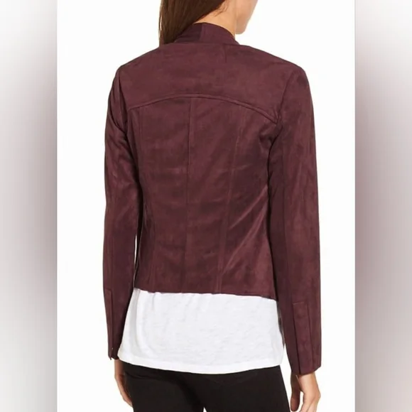 Kut from the Kloth Waterfall Drape Jacket Faux Suede In Burgundy Sz. M - Picture 2 of 4